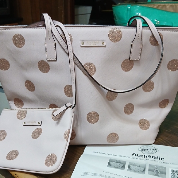 Kate Spade Pink Tote Bag with Glitter Polka Dots - Picture 1 of 7